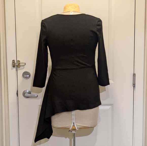 EUC Zara Knit L Asymmetrical Black V Neck Viscose Sweater - Picture 4 of 7